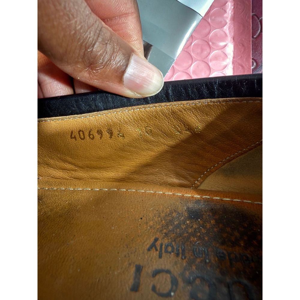 Gucci Mens Black Leather Horsebit Loafers Gold Hardware amputee right shoe 10 - Picture 9 of 9